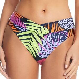 New Bar III Women's Palm Prowl High Leg Bikini Bottoms Small